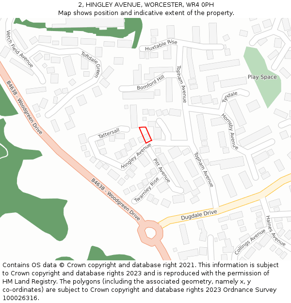 2, HINGLEY AVENUE, WORCESTER, WR4 0PH: Location map and indicative extent of plot