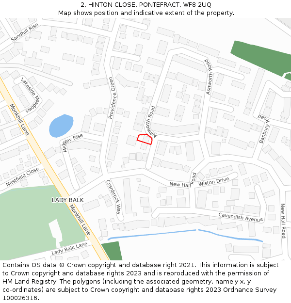 2, HINTON CLOSE, PONTEFRACT, WF8 2UQ: Location map and indicative extent of plot