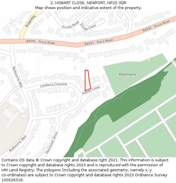 2, HOBART CLOSE, NEWPORT, NP20 3QR: Location map and indicative extent of plot