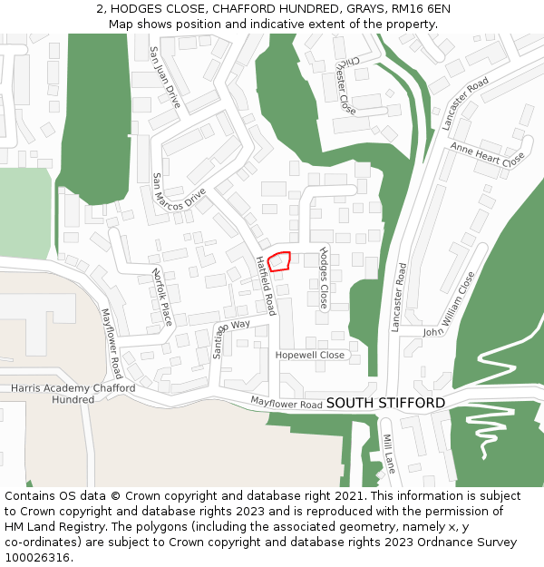 2, HODGES CLOSE, CHAFFORD HUNDRED, GRAYS, RM16 6EN: Location map and indicative extent of plot