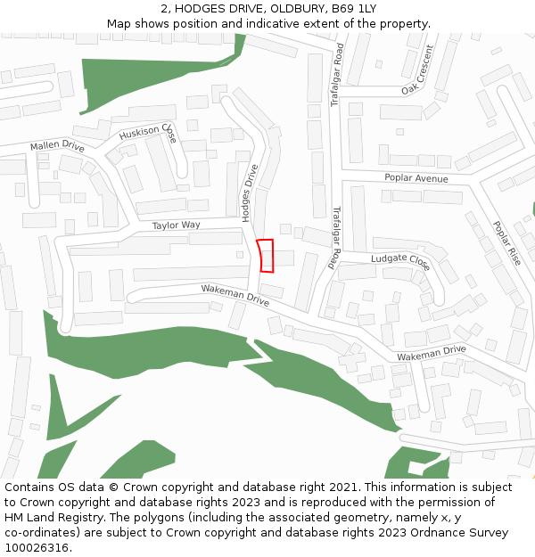 2, HODGES DRIVE, OLDBURY, B69 1LY: Location map and indicative extent of plot
