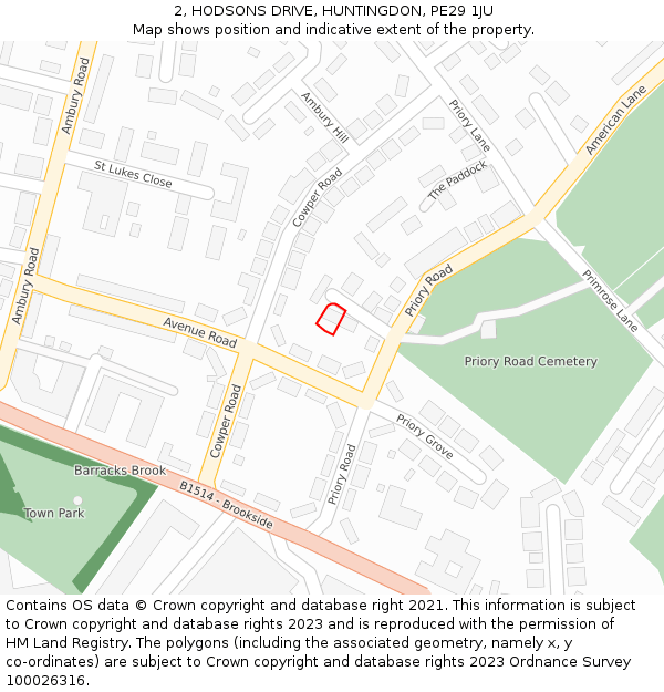 2, HODSONS DRIVE, HUNTINGDON, PE29 1JU: Location map and indicative extent of plot