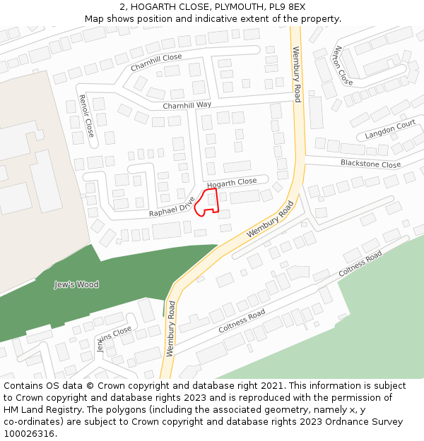 2, HOGARTH CLOSE, PLYMOUTH, PL9 8EX: Location map and indicative extent of plot