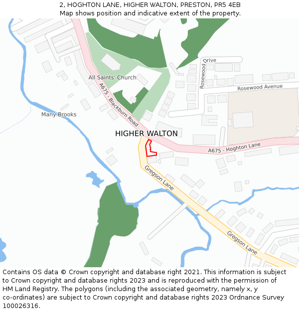 2, HOGHTON LANE, HIGHER WALTON, PRESTON, PR5 4EB: Location map and indicative extent of plot