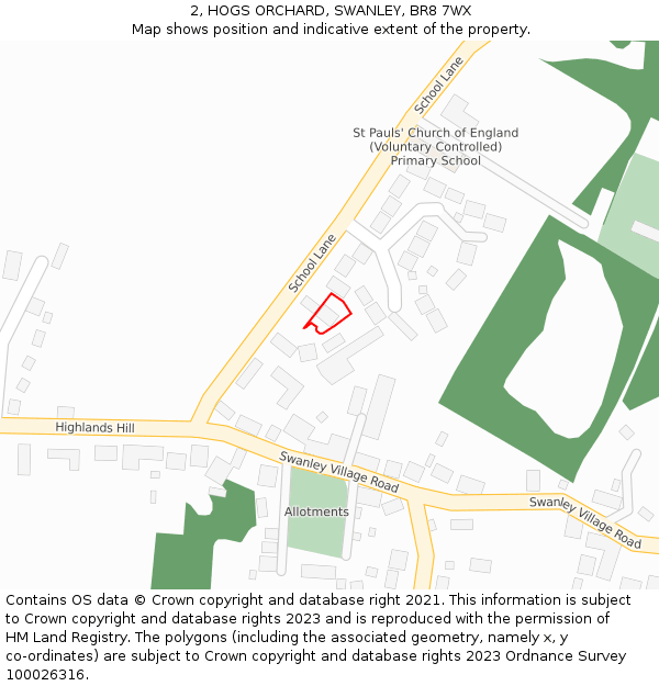 2, HOGS ORCHARD, SWANLEY, BR8 7WX: Location map and indicative extent of plot