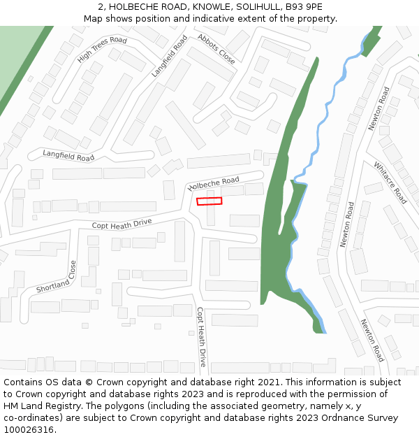 2, HOLBECHE ROAD, KNOWLE, SOLIHULL, B93 9PE: Location map and indicative extent of plot