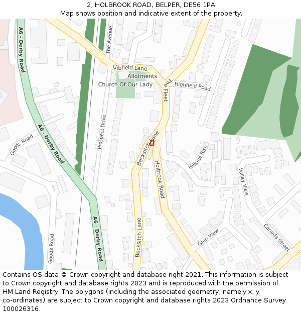 2, HOLBROOK ROAD, BELPER, DE56 1PA: Location map and indicative extent of plot