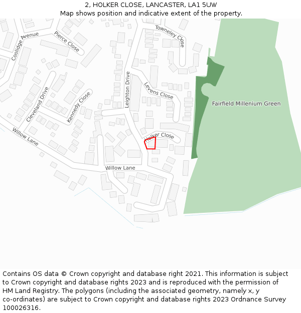 2, HOLKER CLOSE, LANCASTER, LA1 5UW: Location map and indicative extent of plot