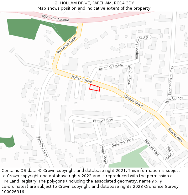 2, HOLLAM DRIVE, FAREHAM, PO14 3DY: Location map and indicative extent of plot