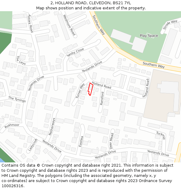 2, HOLLAND ROAD, CLEVEDON, BS21 7YL: Location map and indicative extent of plot