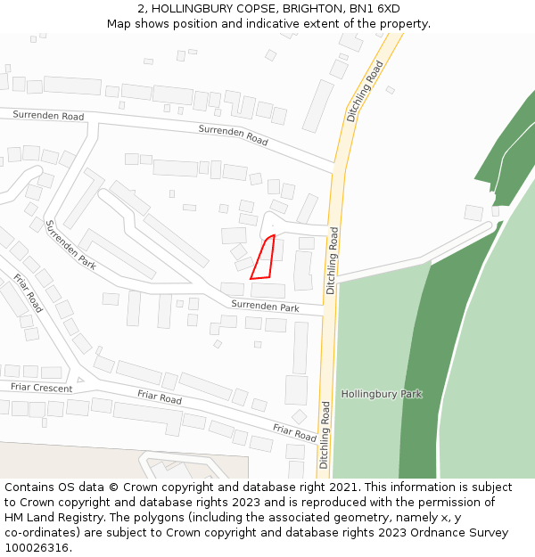 2, HOLLINGBURY COPSE, BRIGHTON, BN1 6XD: Location map and indicative extent of plot