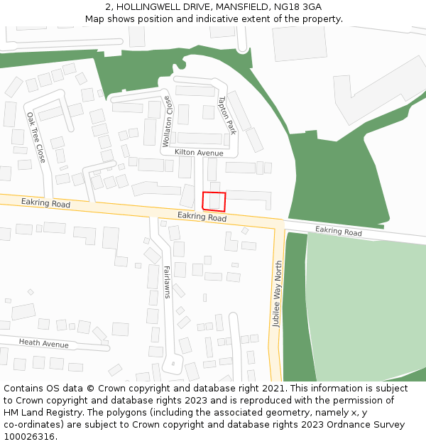 2, HOLLINGWELL DRIVE, MANSFIELD, NG18 3GA: Location map and indicative extent of plot