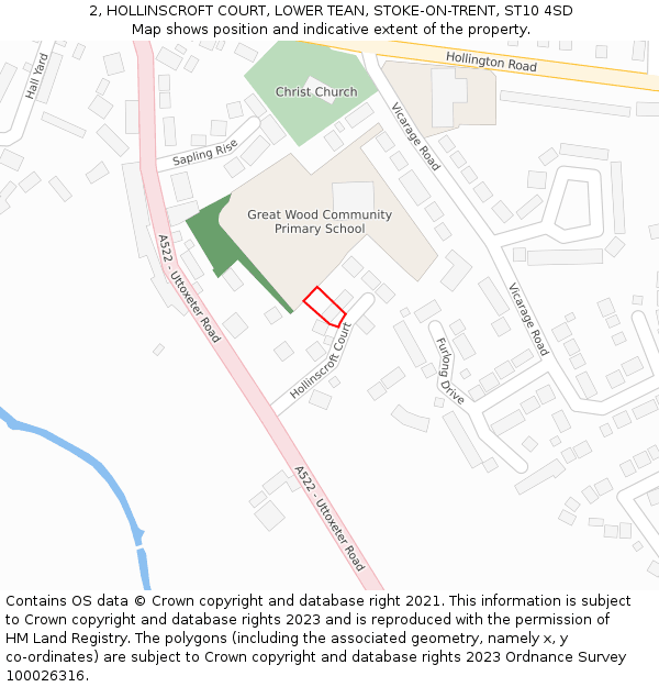 2, HOLLINSCROFT COURT, LOWER TEAN, STOKE-ON-TRENT, ST10 4SD: Location map and indicative extent of plot