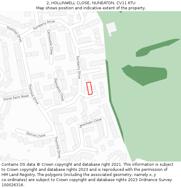 2, HOLLINWELL CLOSE, NUNEATON, CV11 6TU: Location map and indicative extent of plot
