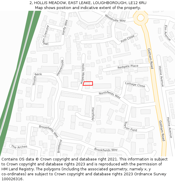 2, HOLLIS MEADOW, EAST LEAKE, LOUGHBOROUGH, LE12 6RU: Location map and indicative extent of plot