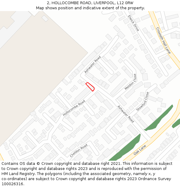 2, HOLLOCOMBE ROAD, LIVERPOOL, L12 0RW: Location map and indicative extent of plot