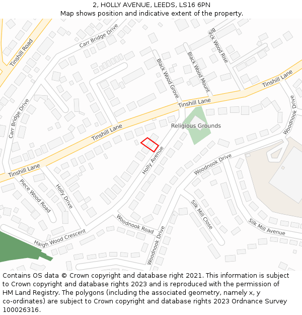 2, HOLLY AVENUE, LEEDS, LS16 6PN: Location map and indicative extent of plot