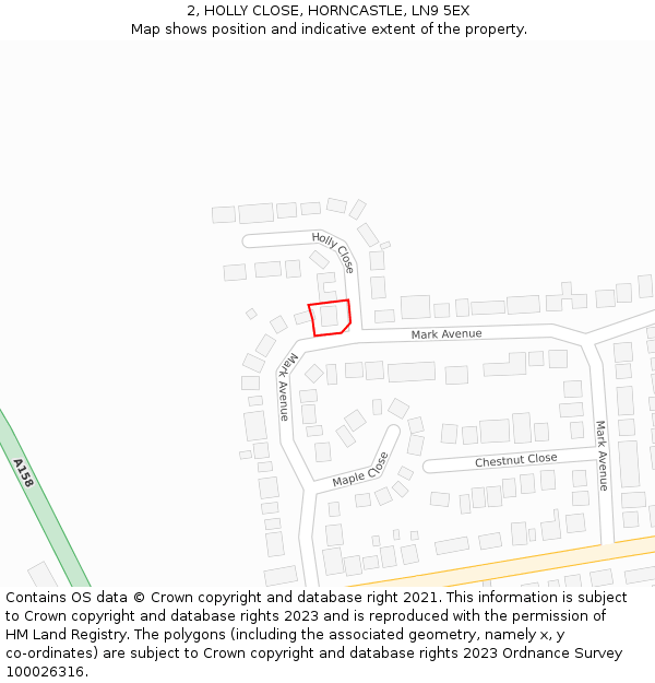2, HOLLY CLOSE, HORNCASTLE, LN9 5EX: Location map and indicative extent of plot