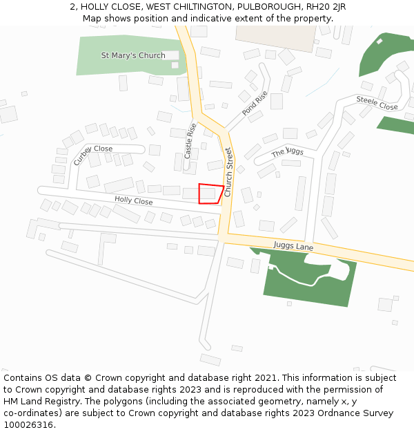 2, HOLLY CLOSE, WEST CHILTINGTON, PULBOROUGH, RH20 2JR: Location map and indicative extent of plot