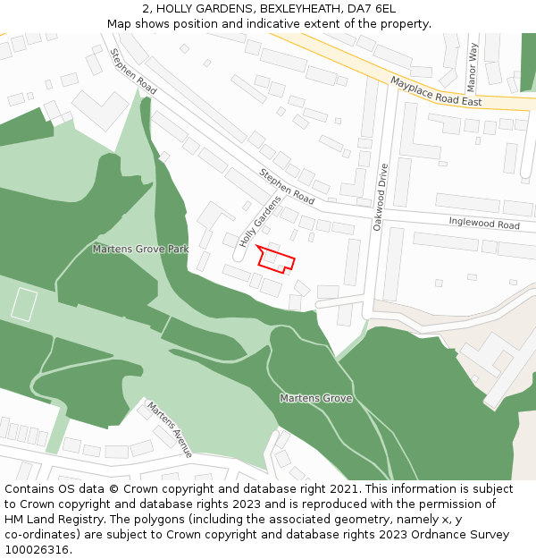 2, HOLLY GARDENS, BEXLEYHEATH, DA7 6EL: Location map and indicative extent of plot
