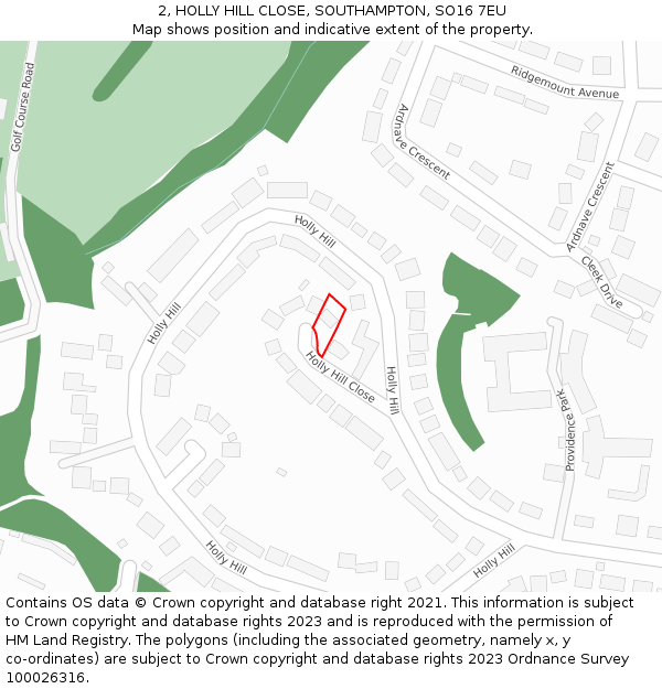 2, HOLLY HILL CLOSE, SOUTHAMPTON, SO16 7EU: Location map and indicative extent of plot