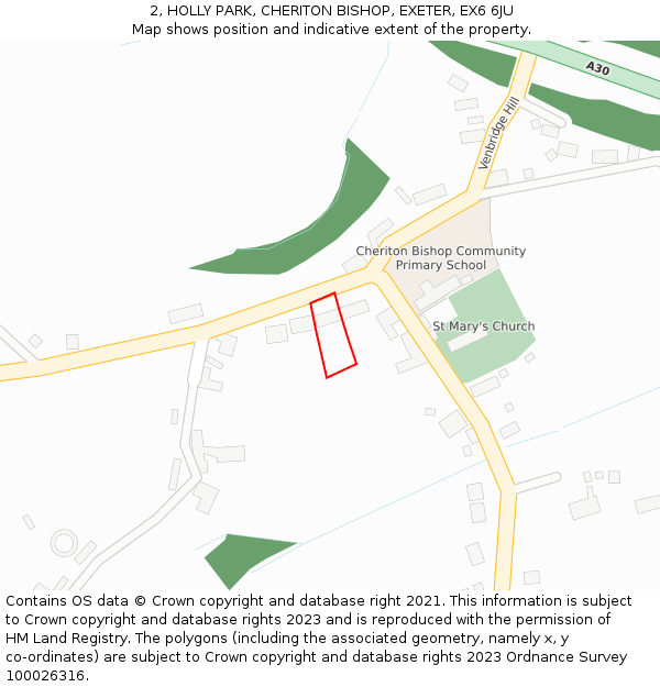 2, HOLLY PARK, CHERITON BISHOP, EXETER, EX6 6JU: Location map and indicative extent of plot