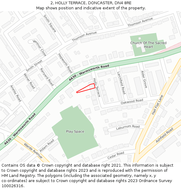 2, HOLLY TERRACE, DONCASTER, DN4 8RE: Location map and indicative extent of plot