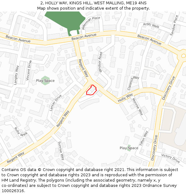 2, HOLLY WAY, KINGS HILL, WEST MALLING, ME19 4NS: Location map and indicative extent of plot