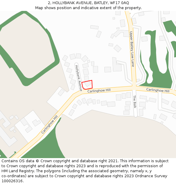 2, HOLLYBANK AVENUE, BATLEY, WF17 0AQ: Location map and indicative extent of plot