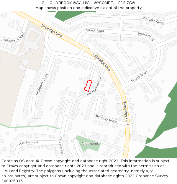 2, HOLLYBROOK WAY, HIGH WYCOMBE, HP13 7GW: Location map and indicative extent of plot