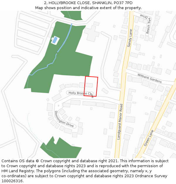 2, HOLLYBROOKE CLOSE, SHANKLIN, PO37 7PD: Location map and indicative extent of plot