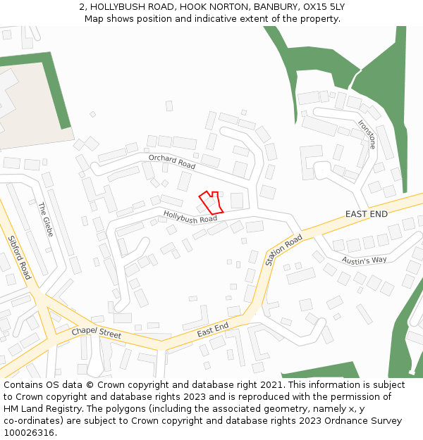 2, HOLLYBUSH ROAD, HOOK NORTON, BANBURY, OX15 5LY: Location map and indicative extent of plot