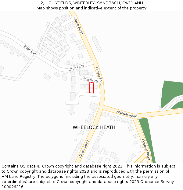 2, HOLLYFIELDS, WINTERLEY, SANDBACH, CW11 4NH: Location map and indicative extent of plot