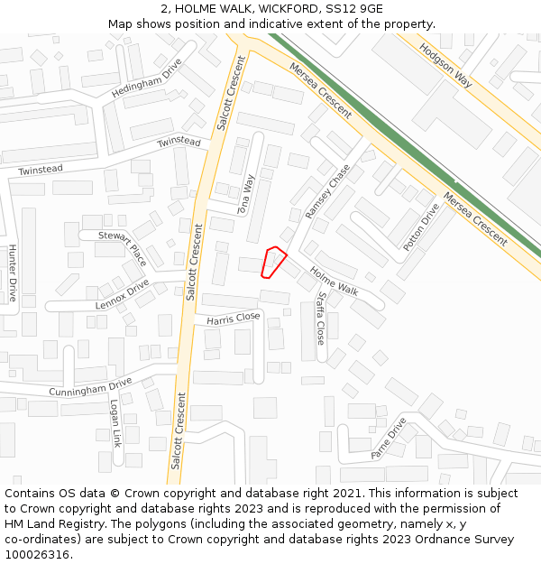 2, HOLME WALK, WICKFORD, SS12 9GE: Location map and indicative extent of plot
