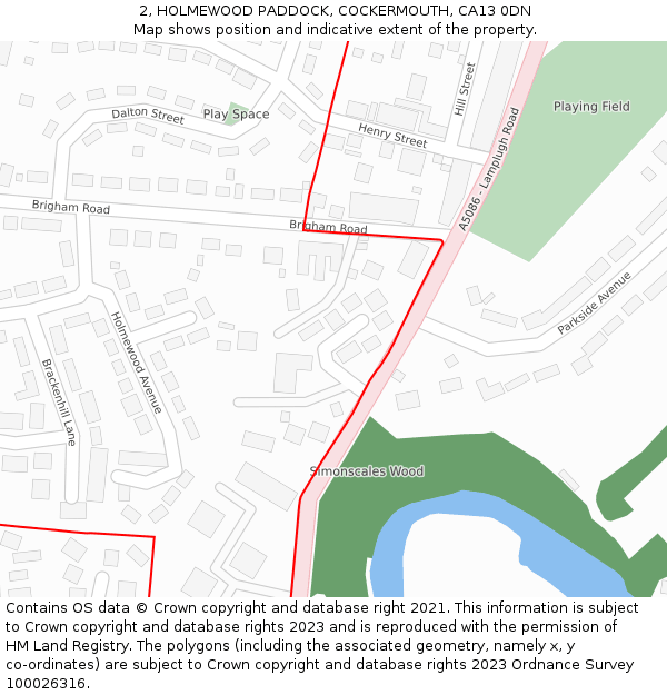 2, HOLMEWOOD PADDOCK, COCKERMOUTH, CA13 0DN: Location map and indicative extent of plot