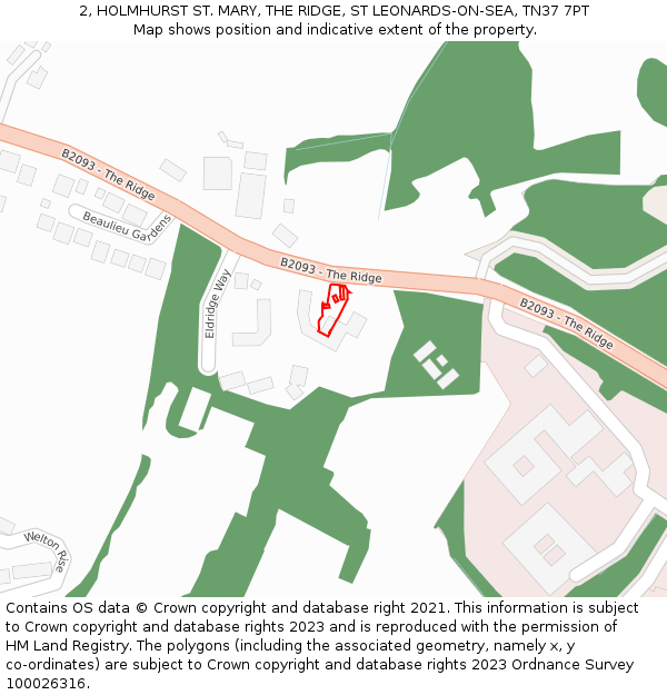 2, HOLMHURST ST. MARY, THE RIDGE, ST LEONARDS-ON-SEA, TN37 7PT: Location map and indicative extent of plot