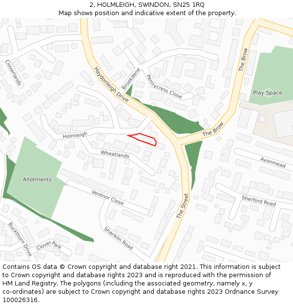 2, HOLMLEIGH, SWINDON, SN25 1RQ: Location map and indicative extent of plot