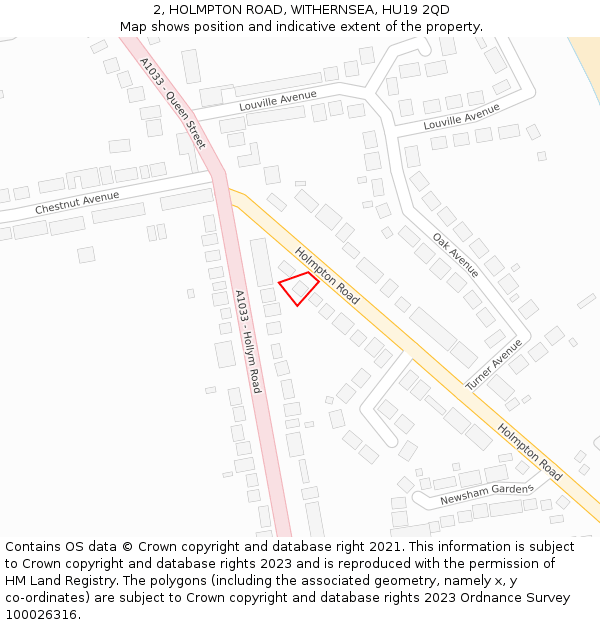 2, HOLMPTON ROAD, WITHERNSEA, HU19 2QD: Location map and indicative extent of plot