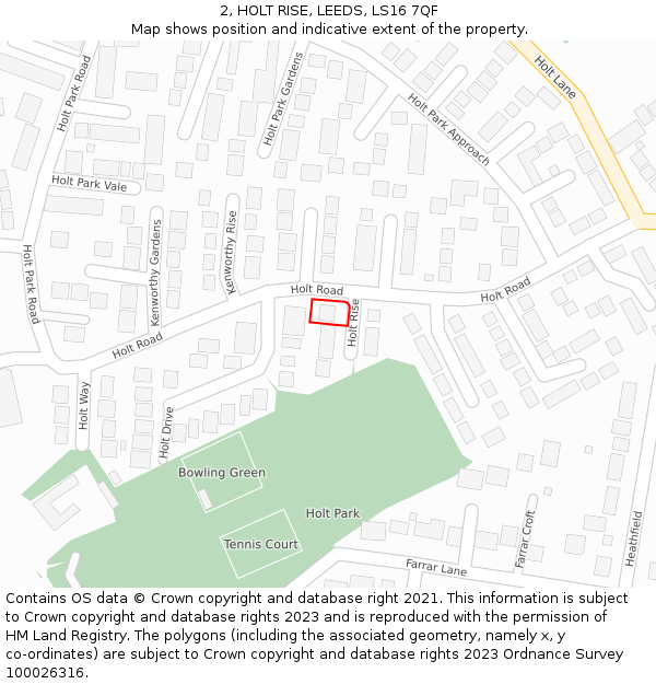 2, HOLT RISE, LEEDS, LS16 7QF: Location map and indicative extent of plot