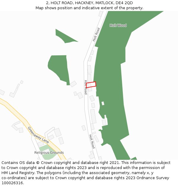 2, HOLT ROAD, HACKNEY, MATLOCK, DE4 2QD: Location map and indicative extent of plot