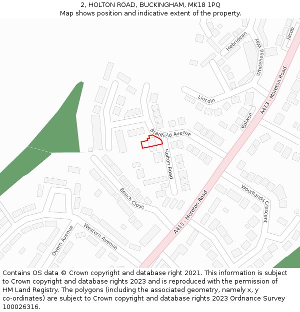 2, HOLTON ROAD, BUCKINGHAM, MK18 1PQ: Location map and indicative extent of plot