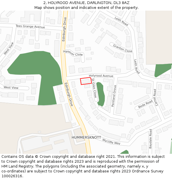 2, HOLYROOD AVENUE, DARLINGTON, DL3 8AZ: Location map and indicative extent of plot