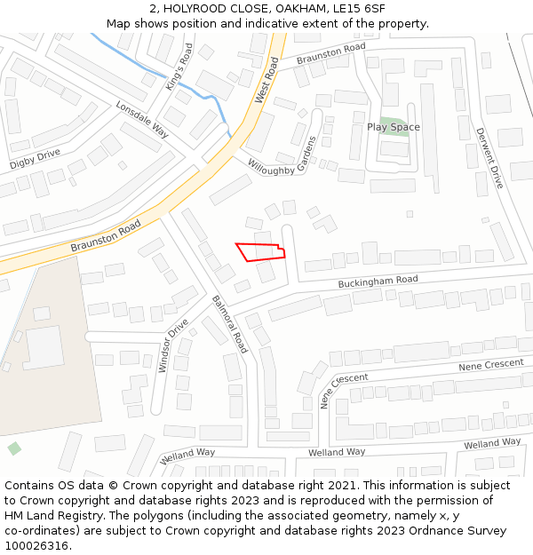 2, HOLYROOD CLOSE, OAKHAM, LE15 6SF: Location map and indicative extent of plot