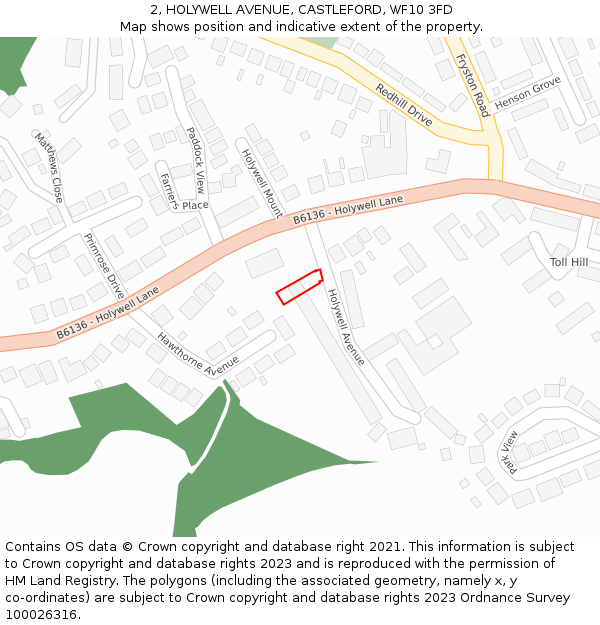 2, HOLYWELL AVENUE, CASTLEFORD, WF10 3FD: Location map and indicative extent of plot