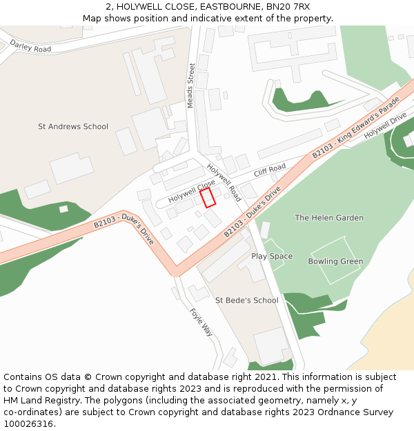 2, HOLYWELL CLOSE, EASTBOURNE, BN20 7RX: Location map and indicative extent of plot