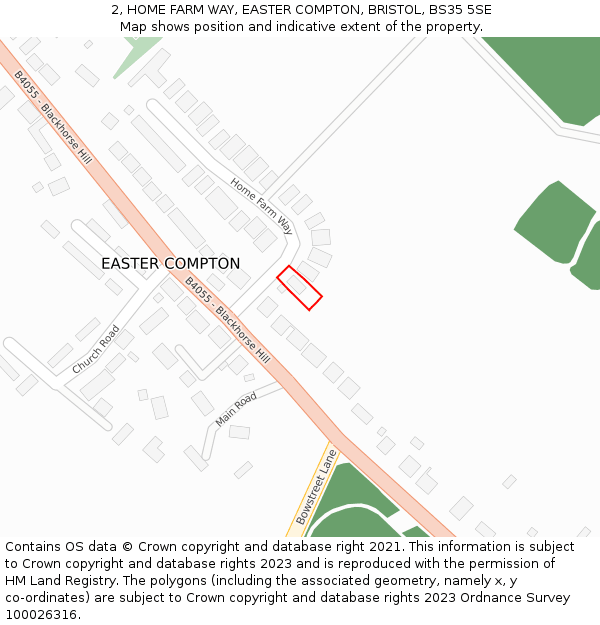 2, HOME FARM WAY, EASTER COMPTON, BRISTOL, BS35 5SE: Location map and indicative extent of plot