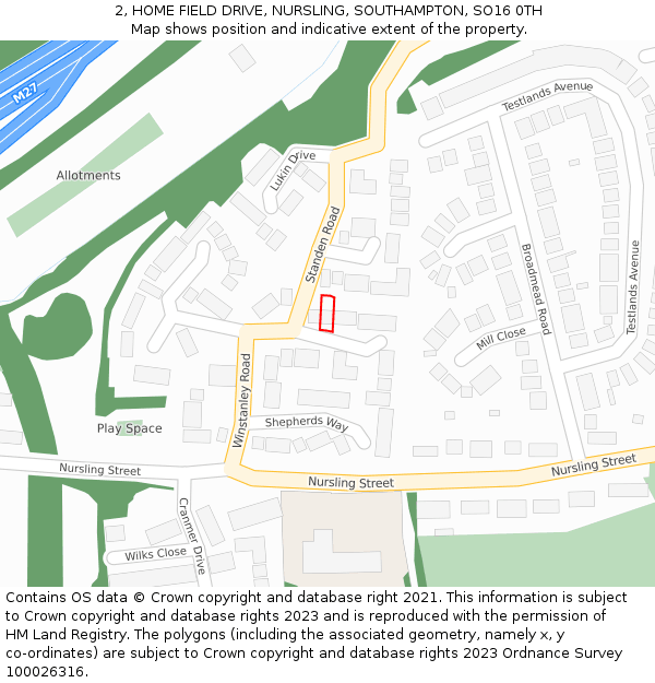 2, HOME FIELD DRIVE, NURSLING, SOUTHAMPTON, SO16 0TH: Location map and indicative extent of plot