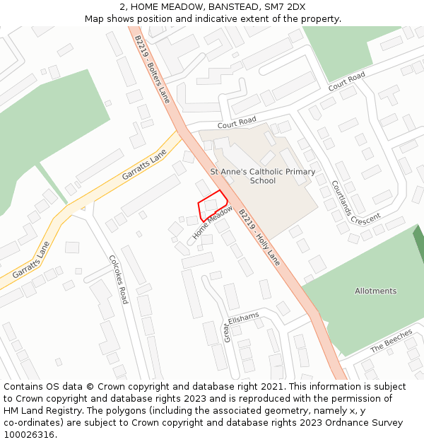 2, HOME MEADOW, BANSTEAD, SM7 2DX: Location map and indicative extent of plot