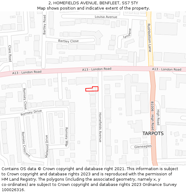 2, HOMEFIELDS AVENUE, BENFLEET, SS7 5TY: Location map and indicative extent of plot