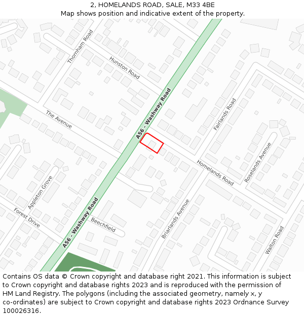 2, HOMELANDS ROAD, SALE, M33 4BE: Location map and indicative extent of plot